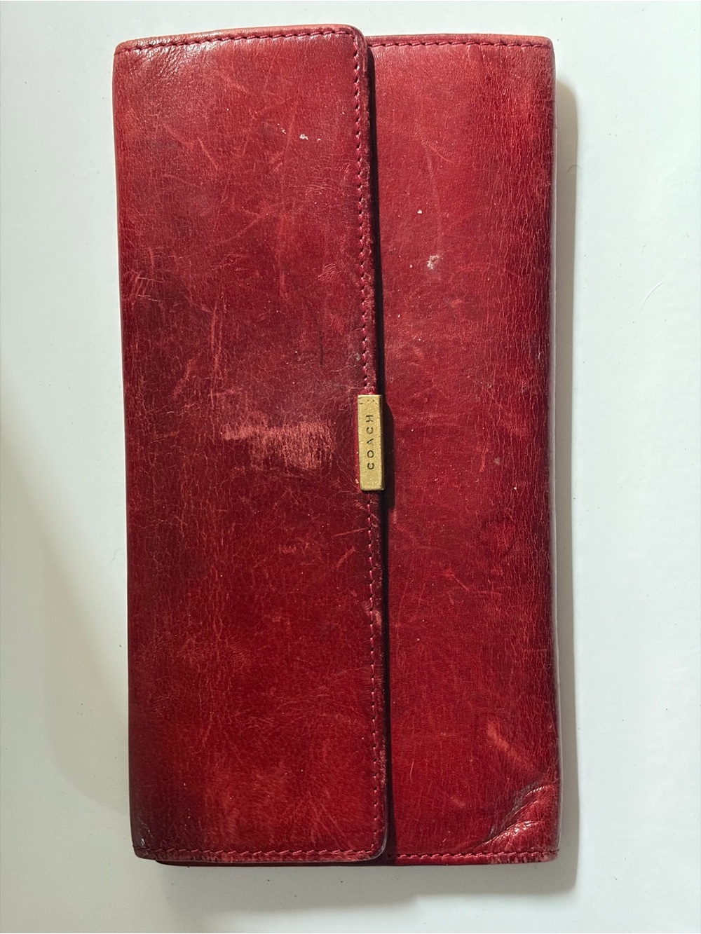 Coach Burgundy Leather Continental Wallet with Gold Plaque